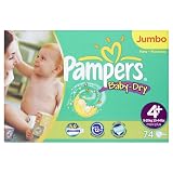 Pampers Baby-Dry Size 4+ (20-44 lbs/9-20 kg) Nappies - 2 x Jumbo Packs of 74 (148 Nappies)