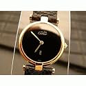 Pre Owned Woman's Cartier Watch Vermeil Black Dial Swiss Quartz Movement 1980's