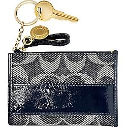 Coach Signature Stripe Mini Skinny Coin Case Bag with Key Chain 41712 Denim