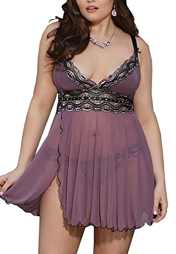 Moonight Women's Sexy Lingerie Mauve Mesh Babydoll Nightwear Dress (4XL)