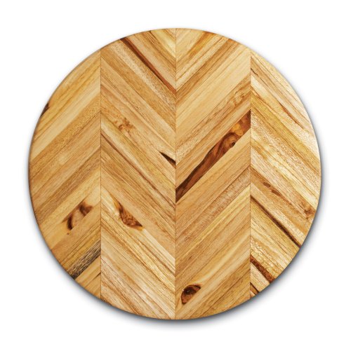 Proteak Teak Cutting Board Circle 12-by-1-Inch Herringbone Grain by Chopping Blocks