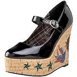 Penthouse Women's Kat Tattoo Embroidered Wedge,Black Patent,10 M US