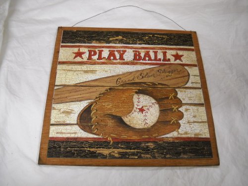 Play Ball Baseball Boys Sports Bedroom Wooden Wood Wall Art Sign size 7X7