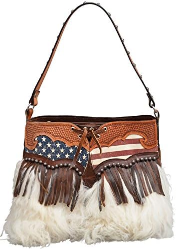 Angel Ranch Cowgirl Purse Handbag with the American Flag Leather and Wooly Chaps Beautiful!! HB662rw