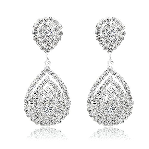 Long Way Bridal Wedding Jewelry Beautiful Dazzle Crystal Dangle Fashion 3D Earring Silver Plated