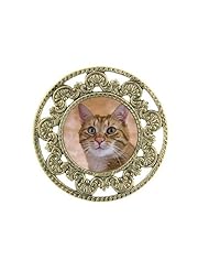 Tabby Kitty Brass Filigree Pin Gold Plated