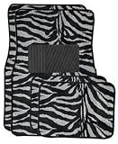 White / Black Tiger Print Carpet 4 Piece Car Truck SUV Floor Mats
