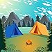 Laeacco Summer Island Camp Backdrop 5x5ft Outdoors Phtography Background Mountains and Waters Camping Travel Trees Cartoon Backdrops Children Boys Adults Photos