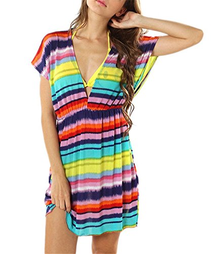 V28Â® Women Deep V-neck Sexy Colorful Beachwear Swimsuit Cover up Tunic Dress