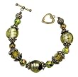 Bracelet - B41 - Handmade Murano Glass & Fire-Polished Beads - Toggle Closure ~ Green & Black Stripe