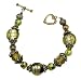 Bracelet - B41 - Handmade Murano Glass & Fire-Polished Beads - Toggle Closure ~ Green & Black Stripe