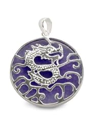 Purple Jadeite Dragon Sterling Silver Pendant