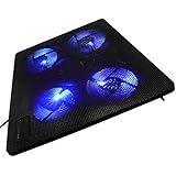 Topoint&reg; 14"~15.6" Super Slim Lightweight Laptop Chiller, Four Powerful Fans Build-in Blue LED Light for Apple Dell HP MSI Asus Sony Samsung Computer Laptop Heat Sink Stand, Black