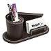Modern Multipurpose Brown Leatherette Desktop Organizer w/ Pencil Holder & Business Card Slot - MyGift®