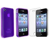 TPU Rubber Skin with Reusable Screen Protector for Apple iPhone 4 (Clear Purple)