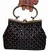 A Formal Vintage Style Black Evening Handbag, Full Beaded Clasp Purse W/shoulder Chain