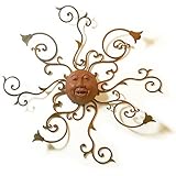 IMAGE OF Lil' Happy Sun Face Sculpture with Floral Scrolling Metal Rays, 17