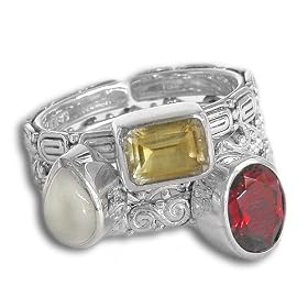Buy Sterling Silver Citrine, Garnet, and Moonstone Open-back Stack Ring, Size 7 by Sajen by Sajen Sterling Silver