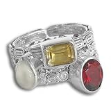 Sterling Silver Citrine, Garnet, and Moonstone Open-back Stack Ring, Size 8 by Sajen