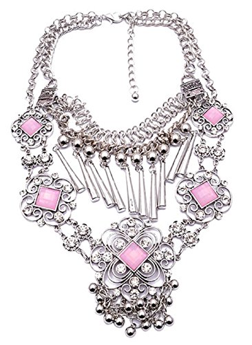 Btime Women Retro Big Flower Pink Square Tassels Necklace