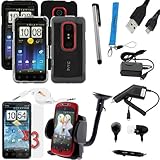 Gtmax 13 Pc Bundle for HTC EVO 3d - Combo Includes: 2 Hard Snap on Cases (B ....
