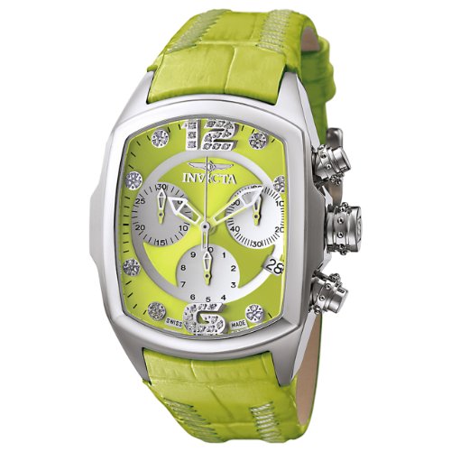 Lupah Revolution Collection Chronograph Diamond Accented Lime Green Leather Watch