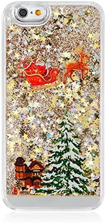 Christmas iphone 6 Plus/6 Plus S case 3D Quicksand Quicksand Brilliant Luxury Bling Glitter Liquid Floating Angle Girl Moving Hard Protective Case for Apple iPhone 6 Plus/6 Plus S(Christmas Tree-Gold)