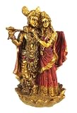 Metallic Gold Lord Krishna Hindu Statue Figure Radha