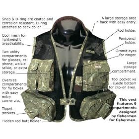 Aqua Design Light Weight Multi-pocket Camouflage Fishing Travel Lite Vest Willow Green Color