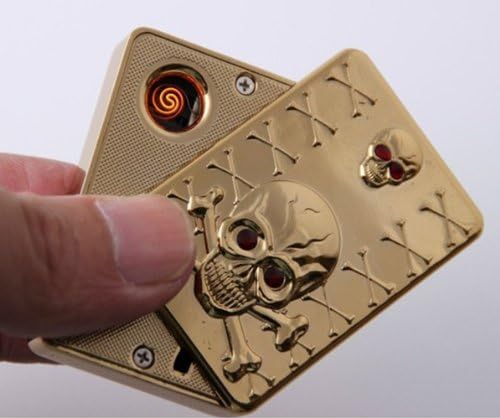 Jess New Generation Pilot Mini Icon Pattern Portable USB Powered Environment Electronic Windproof No Gas Flameless Cigarette Ciga Lighter with mini LED flashlight--LTSY0005 (GOLD2SKELETON)