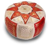 Moroccan Ottoman Leather Poof Orange Star