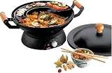 Petra WOK 45.00 Party-Wok, Heizsockel mit emaillierter Pfanne, Temperaturregler Schwarz