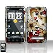 Rubberized Gold Red Flower Snap on Design Case Hard Case Skin Cover Faceplate for Sprint Htc Evo 4g