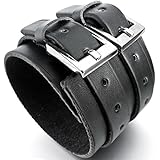 Alloy Genuine-Leather Bracelet Bangle Cuff Silver Black Cord Biker Adjustable Fit 7~9 inch