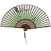 Jsswb Green Handmade Silk Bamboo Folding Fan with Plum Flowers Painting