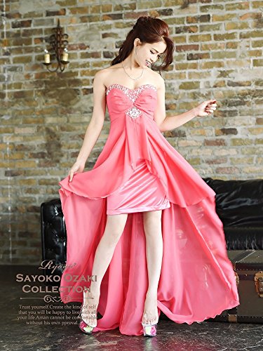 前ミニフェアリーキャバクラ◎ロングドレス♪ 尾崎紗代子 着用ドレス ryuyu リューユ 前ミニinテールカットシフォンロングドレス(ピンク)*ry1087-ld-pk