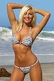 IMAGE OF Connected Triangle top & G String Thong Bikini (Zebra Print) Top: S \ Bottom: L swimwear bikini