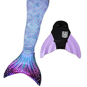 Sun Tail Mermaid - Designer Mermaid Tail + Monofin for Swimming - Kid & Adult Sizes (Child XL 10/12, Aurora Borealis - Lavender Monofin)