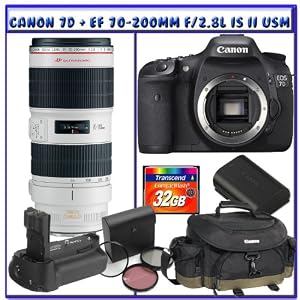 Canon EOS 7D SLR Digital Camera (Body Only) + Canon EF 70 200mm f/2.8L IS II USM Lens + Canon Gadget Bag + Canon 7D Battery Grip + Canon 7D Battery Pack + 32GB CF Deluxe Adventures Package Canon EOS 7D SLR Digital Camera (Body Only) + Canon EF 70-200mm f/2.8L IS II USM Lens + Canon Gadget Bag + Canon 7D Battery Grip + Canon 7D Battery Pack + 32GB CF Deluxe Adventures Package