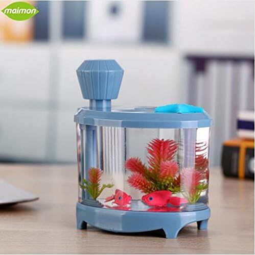Fish Tank Humidifier LED 7 Color Light ABS Night Light with Air Diffuser Purifier USB Ultrasonic Mist Maker Aquarium Lamp Sleep luminarias Lonizer Atomizer (blue)