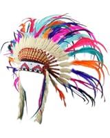 Native Amercian chief headdress with long rainbow feathers