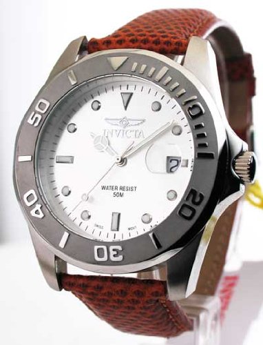 Mens Invicta Leather Rotating Bezel Date Watch 0005-BR03