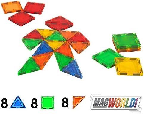 MagWorld Toys 24-Piece Builder Magnetic Tile Building Set, Clear Colors