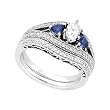 14K White Gold Sapphire and Diamond Wedding Set Semimount - CENTER STONE NOT INCLUDED