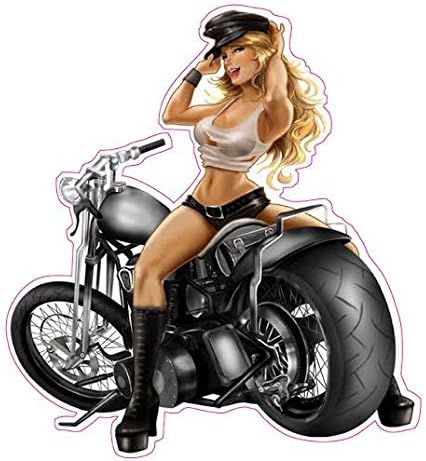 Biker Blonde Bombshell Pin Up Girl Decal Sticker 6" Fast Free Shipping