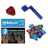 D'Addario EJ16-3D Phosphor Bronze Light Acoustic Guitar Strings 3 Sets with BONUS Live For Music Guitar Picks, Pick Holder and String Winder