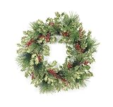 Melrose Glitter Holly Pine Wreath, 20-Inch