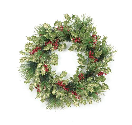 Melrose Glitter Holly Pine Wreath, 20-Inch