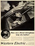 1942 AD WESTERN ELECTRIC BELL THROAT MICROPHONE US AIR FORCE PILOT MILITARY WWII – ORIGINAL PRINT AD