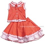 Mim-Pi Red Polka Reversable Skirt and Top Set